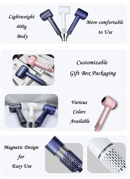 （Classic rose red）Leafless hair dryer with negative ion function and strong blowing power