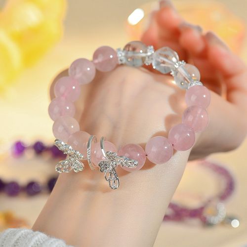 natural rose quartz white crystal original butterfly bracelet fashion peach pink bracelet