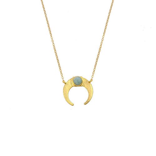 Everyday Minimalist Half Moon Style Gemstone Pendant Gold Polished Women Chain Necklace Wholesale Jewelry