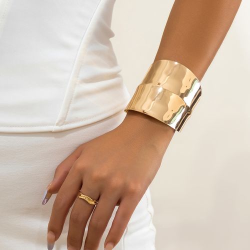 Large irregular geometric wide open ring and bracelet set