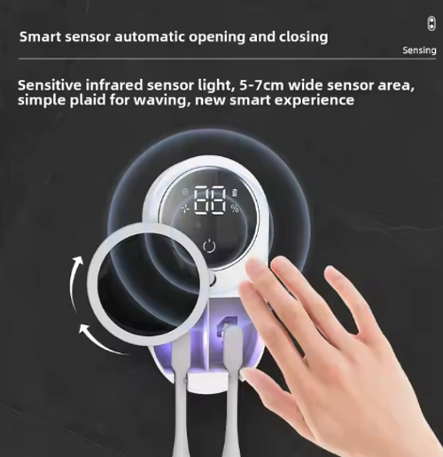 New double toothbrush sterilizer UV intelligent sterilization air drying wall-mounted punch-free electric toothbrush storage