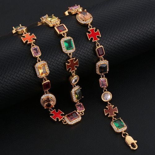 Brass Gemstone Necklace High Sensitivity Zircon Geometric Pattern Party Accessories for Men and Women