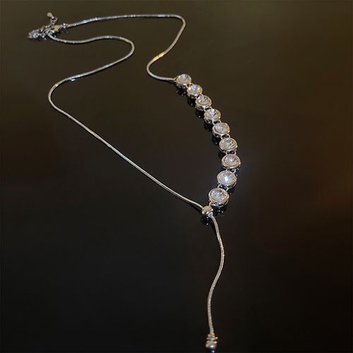 G.T Collar De Cadena Simple Shiny Rhinestone Choker 9 Zircon Beads Stone Diamond Necklace With Adjustable Bead Tassel Necklaces