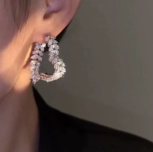 Reversible Heart Earrings with Zircon - Unique Wheat Cross Design Light Luxury Jewelry