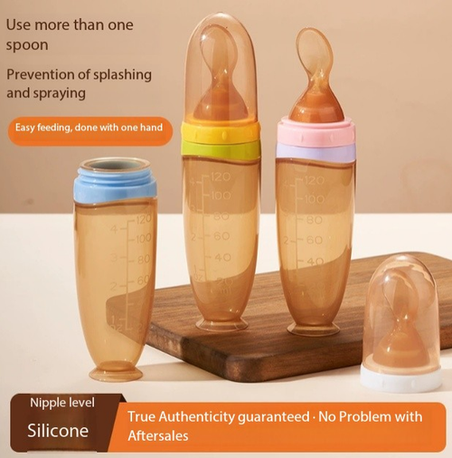 120ml Baby Food Dispenser Squeeze Feeder - Silicone Weaning Spoon with Suction Base