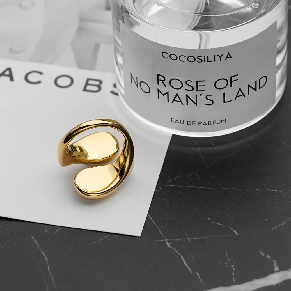 Lugong 2025 new women's creative cross open ring water drop inlaid pearl asymmetrical fashion ring