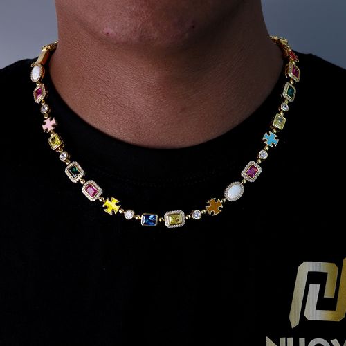 Brass Gemstone Necklace High Sensitivity Zircon Geometric Pattern Party Accessories for Men and Women