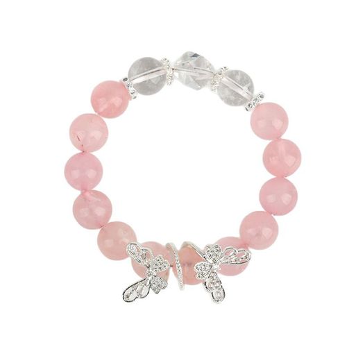natural rose quartz white crystal original butterfly bracelet fashion peach pink bracelet