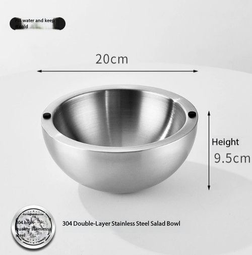 Stainless steel thickened salad bowl salad bowl double layer salad bowl European style fruit bowl mixing bowl salad bowl
