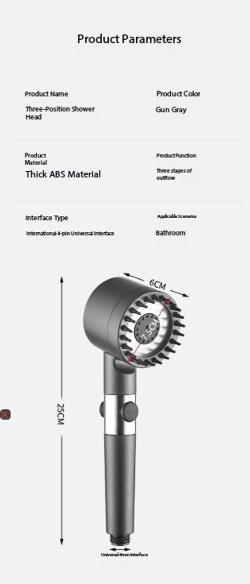 German Tech High-Pressure Shower Head - 3-Speed Filtered Bath Spray with Water Purification