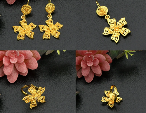 24K Dubai gold jewelry necklace bracelet earrings ring four-piece African women's jewelry set