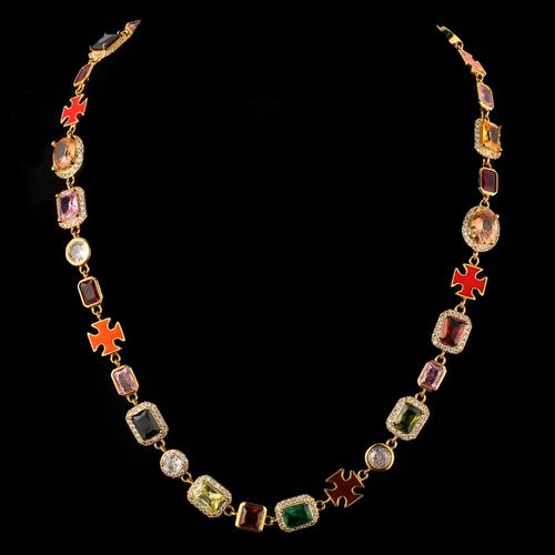 Brass Gemstone Necklace High Sensitivity Zircon Geometric Pattern Party Accessories for Men and Women
