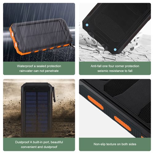 Portable 10000mAh Solar Power Bank Dual LED Flashlights Solar Powered Charger for Travel & Camping