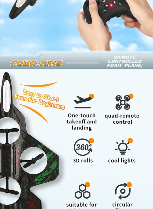 Children's remote control fighter four-axis stunt drone rechargeable drop-resistant foam glider