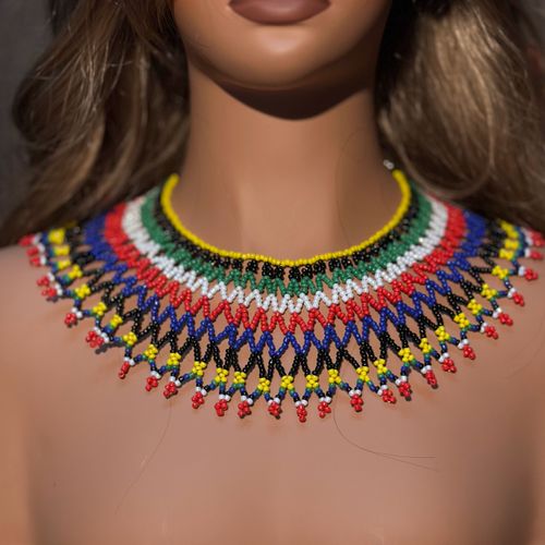 Multicolor African Necklace Jewelry Zulu Beaded Bib Necklace South African Statement Maasai Necklace