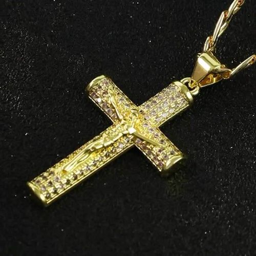 New HipHop 14k Stainless Steel Cross Pendant with Waterproof Gold Plated Rope Chain Poker Playing Cards Necklace for Gift Party