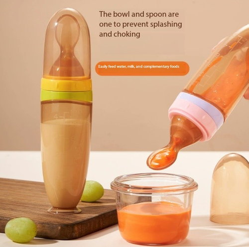 120ml Baby Food Dispenser Squeeze Feeder - Silicone Weaning Spoon with Suction Base