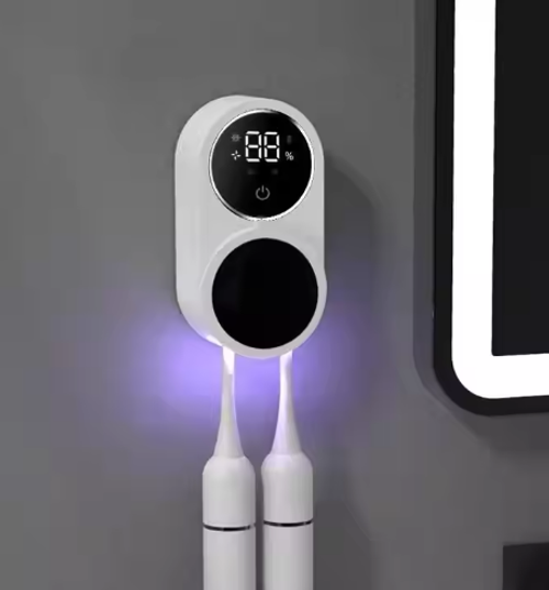 New double toothbrush sterilizer UV intelligent sterilization air drying wall-mounted punch-free electric toothbrush storage