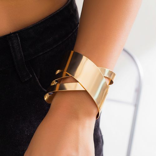 Large irregular geometric wide open ring and bracelet set