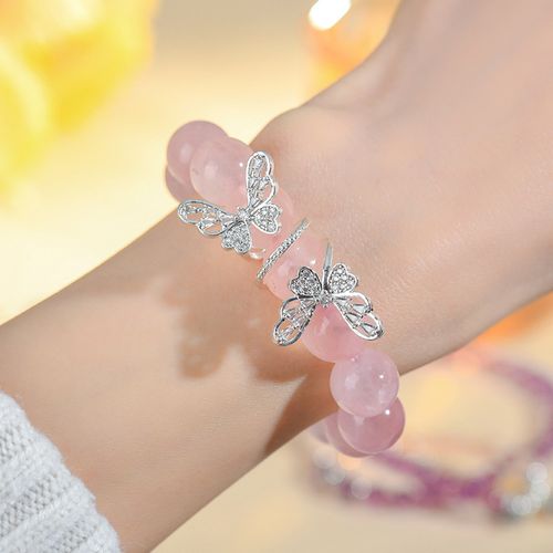 natural rose quartz white crystal original butterfly bracelet fashion peach pink bracelet