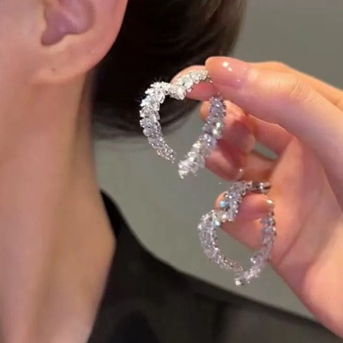 Reversible Heart Earrings with Zircon - Unique Wheat Cross Design Light Luxury Jewelry