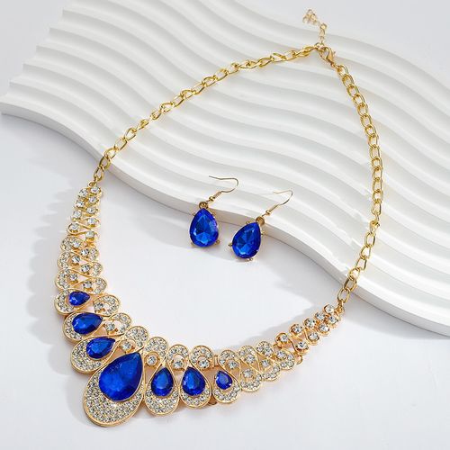 Large gemstone necklace and earrings set European and American exaggerated temperament fashion sparkling diamond