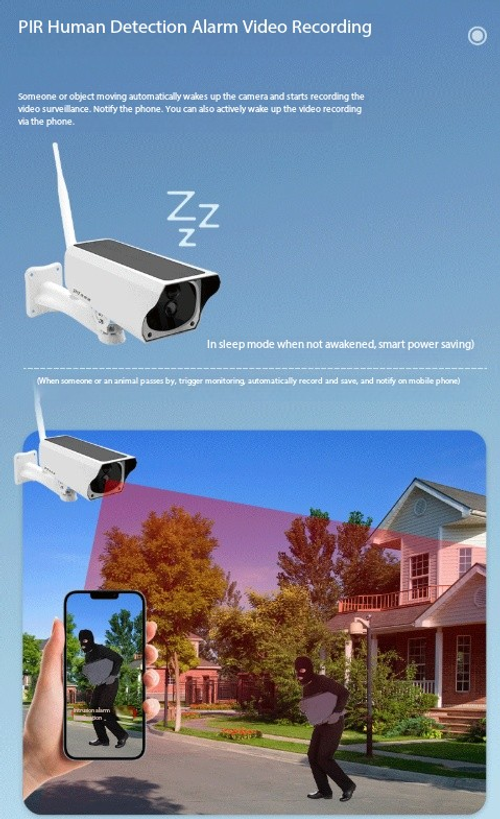 Solar-Powered Outdoor Security Camera - Weatherproof WIFI with Night Vision & Rechargeable Battery