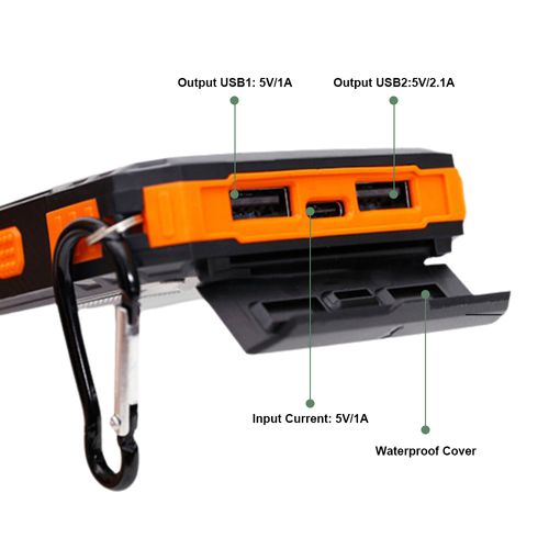 Portable 10000mAh Solar Power Bank Dual LED Flashlights Solar Powered Charger for Travel & Camping