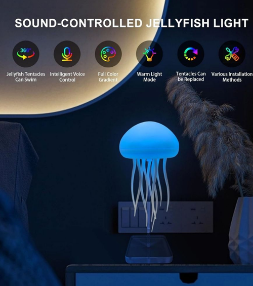 Smart voice-controlled jellyfish lamp, suspended atmosphere lamp, creative night light, smart tentacles, colorful gradient color