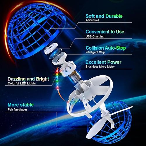 Flying Orb Ball LED Light up Drone Toy Hovering Indoor Outdoor Levitating Sphere with Remote Control for Kids Adults