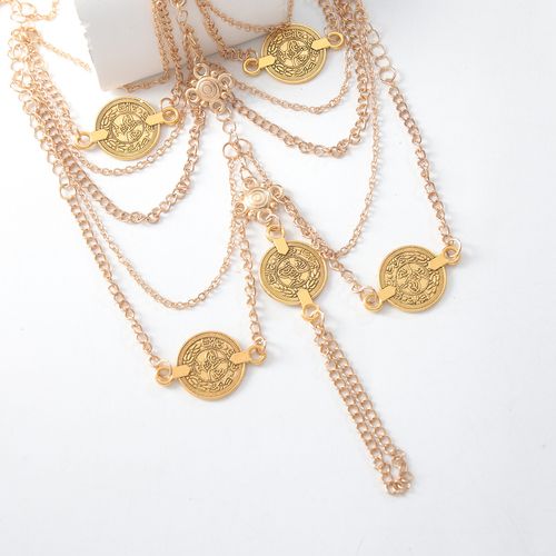 Exotic retro fashion multi-layer tassel anklets for women Metal chain instep chain cos palace style foot ornaments