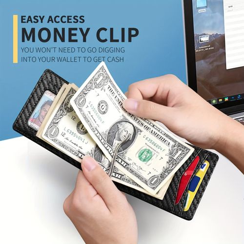 Carbon fiber card holder microfiber multi-card slots dollar clip coin purse men's letter wallet ID bag