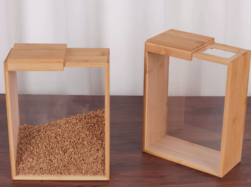 Creative simple bamboo wood grain storage box kitchen wooden food dispenser household solid wood rice storage box