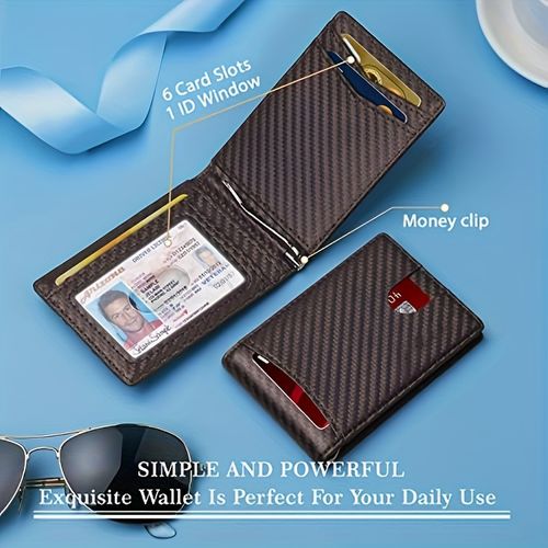 Carbon fiber card holder microfiber multi-card slots dollar clip coin purse men's letter wallet ID bag