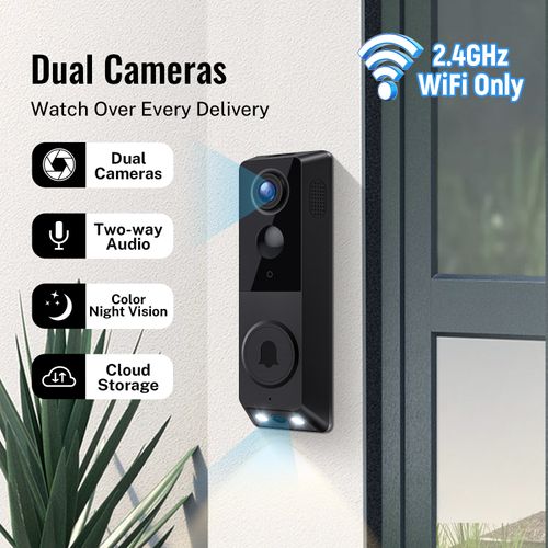Dual Lens Video Doorbell - Wireless WiFi, PIR Detection, Full Color Night Vision, Two-Way Talk
