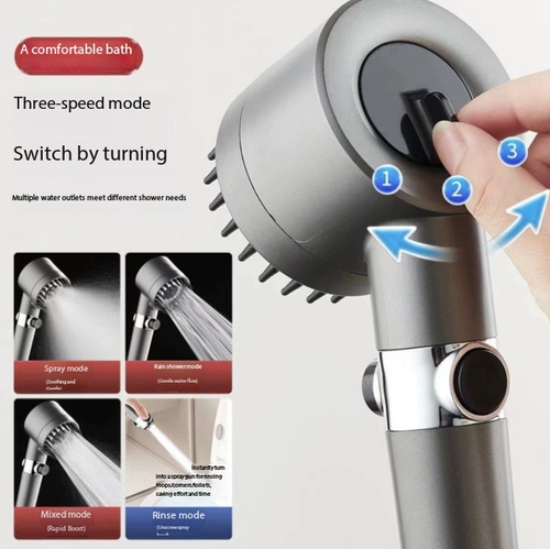 German Tech High-Pressure Shower Head - 3-Speed Filtered Bath Spray with Water Purification