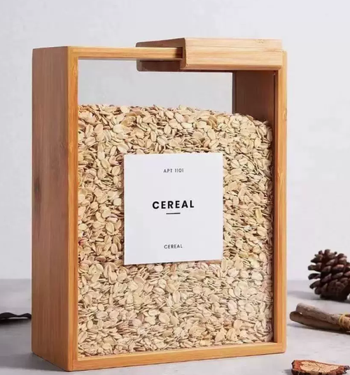 Creative simple bamboo wood grain storage box kitchen wooden food dispenser household solid wood rice storage box