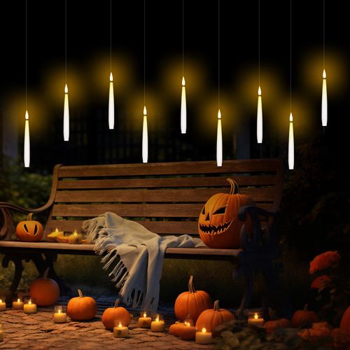 TSINYE Floating Candles with Wand Remote, Flickering Flameless LED Taper Candles for Halloween Decorations Decor