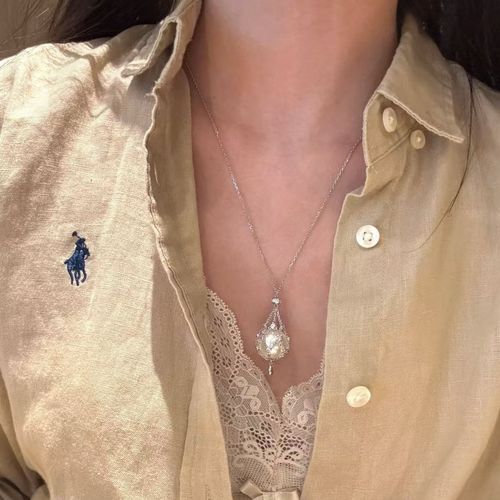 Elegant Handmade Pearl Cage Necklace Adjustable Metal Braided Mesh Crystal Holder Alloy Chains for Gift