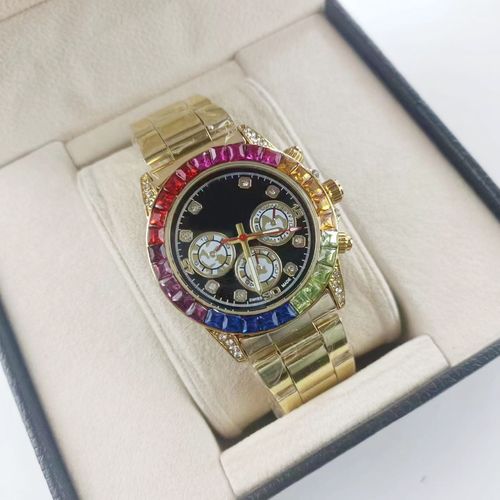 Unisex business rainbow di fashion all-match colorful diamond quartz watch
