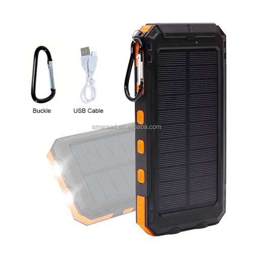 Portable 10000mAh Solar Power Bank Dual LED Flashlights Solar Powered Charger for Travel & Camping