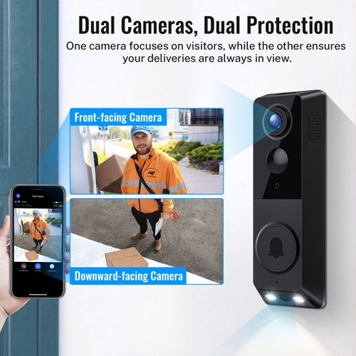 Dual Lens Video Doorbell - Wireless WiFi, PIR Detection, Full Color Night Vision, Two-Way Talk