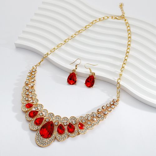 Large gemstone necklace and earrings set European and American exaggerated temperament fashion sparkling diamond