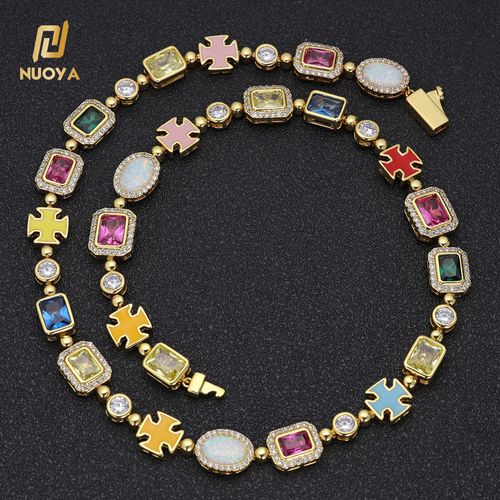 Brass Gemstone Necklace High Sensitivity Zircon Geometric Pattern Party Accessories for Men and Women