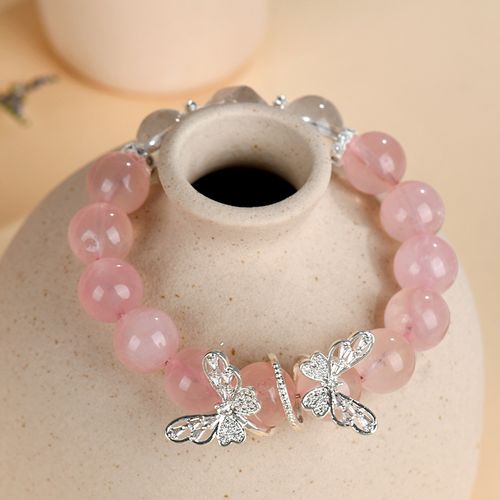 natural rose quartz white crystal original butterfly bracelet fashion peach pink bracelet