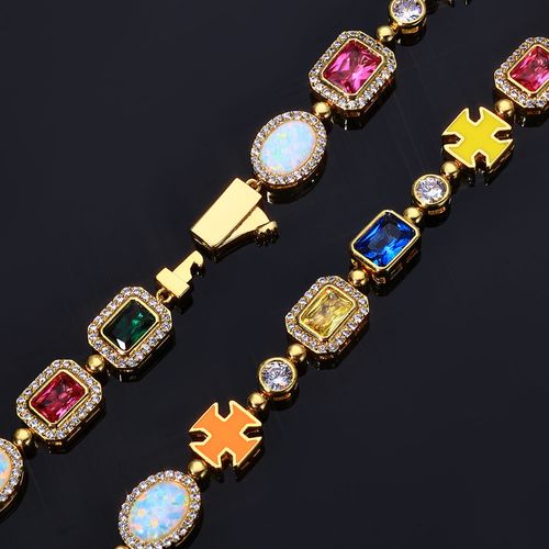 Brass Gemstone Necklace High Sensitivity Zircon Geometric Pattern Party Accessories for Men and Women