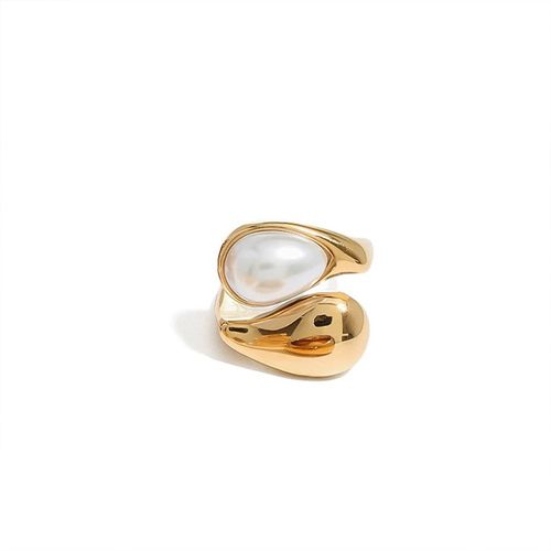 Lugong 2025 new women's creative cross open ring water drop inlaid pearl asymmetrical fashion ring