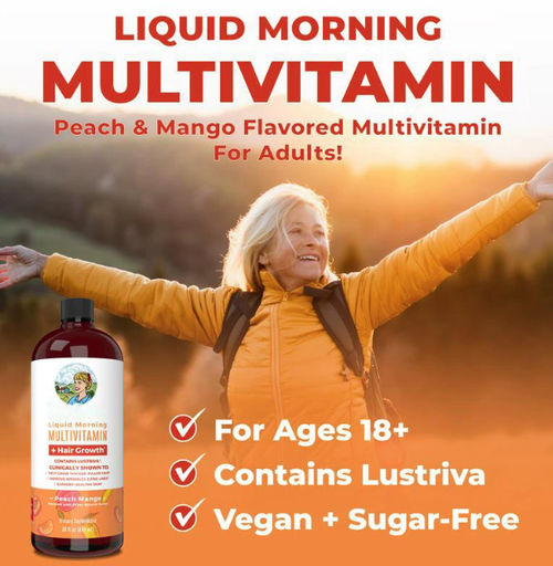 Liquid Morning Multivitamin with Lustriva - Clinically Tested Hair Growth & Skin Support Supplement