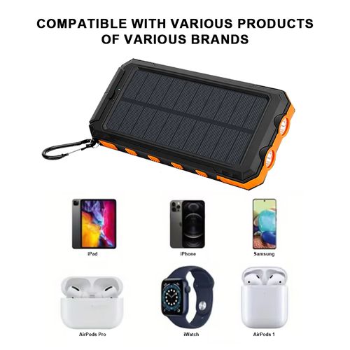 Portable 10000mAh Solar Power Bank Dual LED Flashlights Solar Powered Charger for Travel & Camping