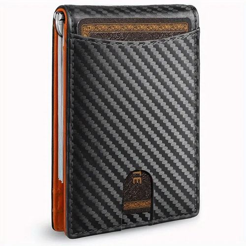 Carbon fiber card holder microfiber multi-card slots dollar clip coin purse men's letter wallet ID bag